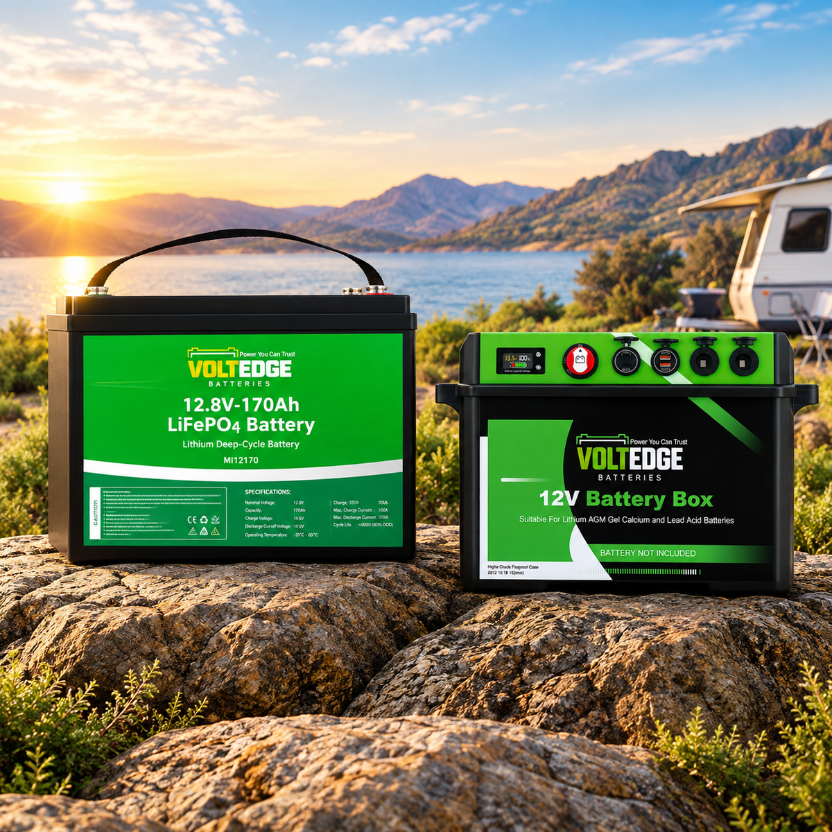 VoltEdge (Premium) 12.8V 170Ah LiFePO4 Battery + VoltEdge Battery Box