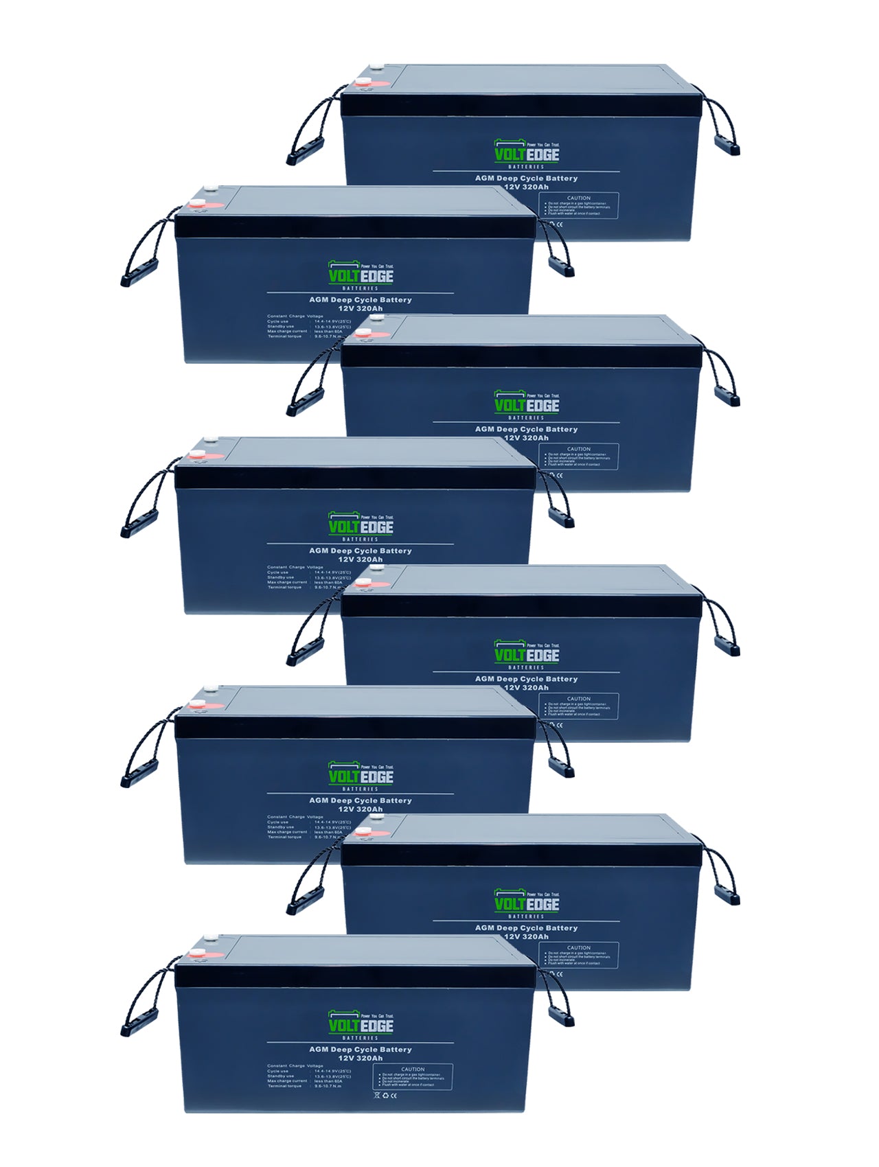 8 x 320ah AGM - 25.6kWh 48V 640AH include 4 cables (250mm) and include 6 cables (600mm)