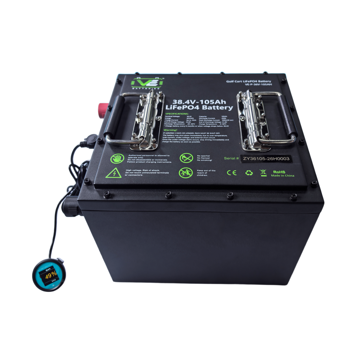 VoltEdge Premium 36V 105Ah Golf Cart Battery Kit (LiFePO4 + 25A Charger)