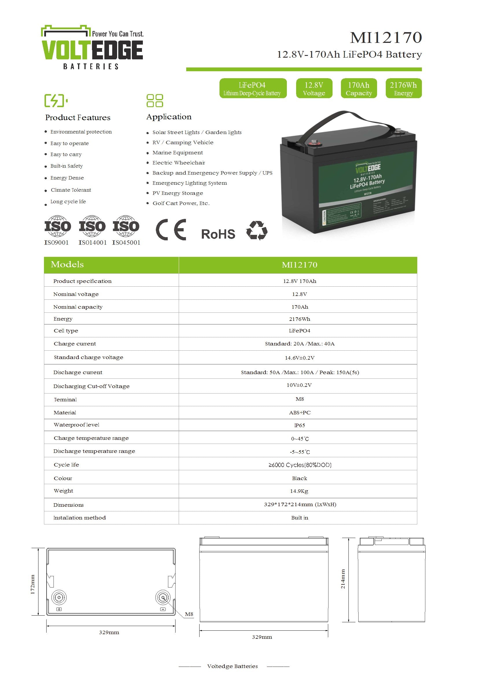 VoltEdge (Lite) 12.8V 170AH Lithium LiFePO4 Battery