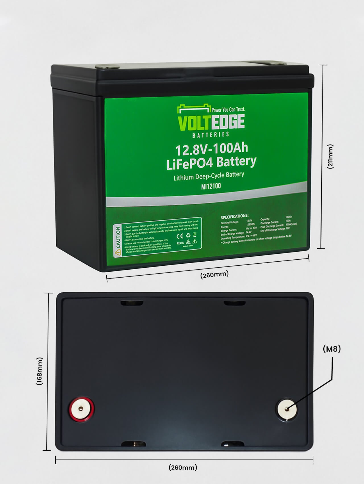 VoltEdge (Premium) 12.8V 100Ah Lithium LiFePO4 Battery